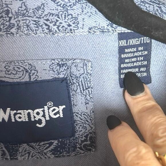 Wrangler Men’s Coconut Cowboy Snap Button Camp Shirt Blue Size XXL TTG - Picture 10 of 10